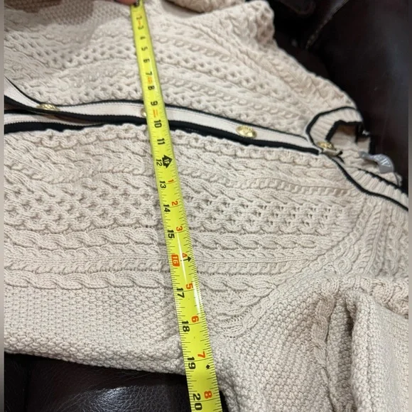 J. Crew Cropped Cable-knit Sweater - Classic Cardigan -Size Large tan black - Picture 14 of 15